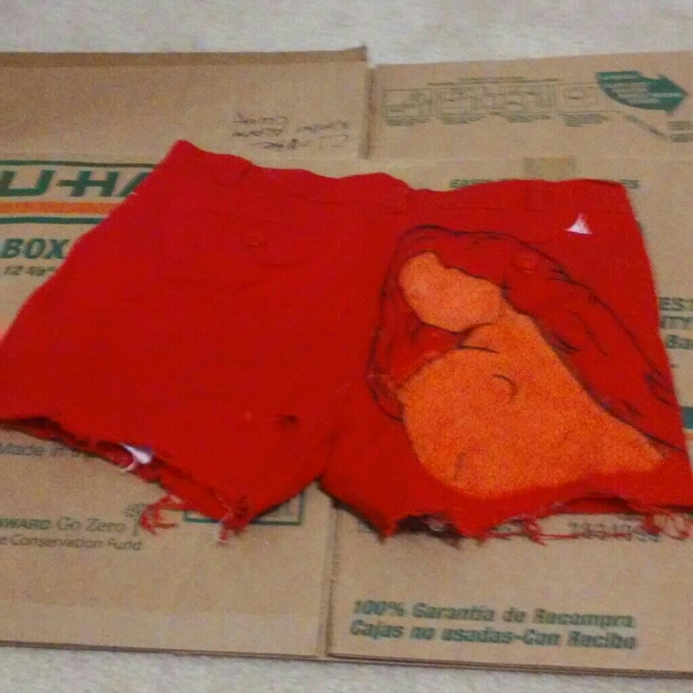 Artistic Red Distressed Denim
